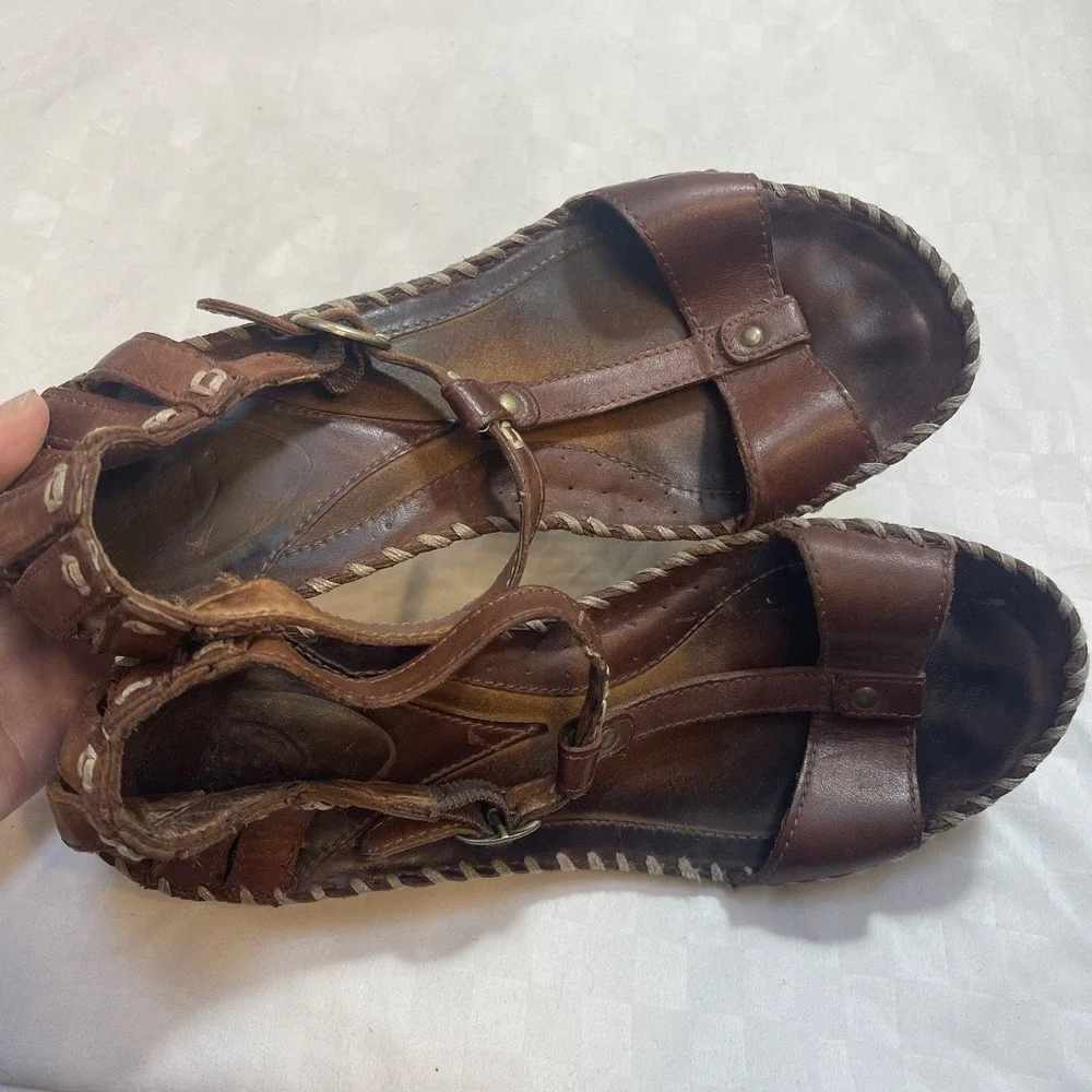 Ariat Shalimar Boho Brown Leather T-Strap Wedge Sandals Womens‎ 7.5 UK 5 EU 38.5